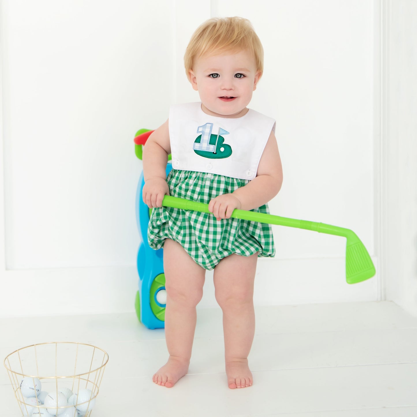 Baby Boy First Birthday Golf Outfit | Hole-In-One Reversible Golf Bubble