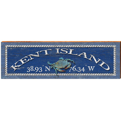 Kent Island Blue Crab Navy Latitude Longitude | Wall Art Print on Real Wood