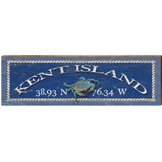 Kent Island Blue Crab Navy Latitude Longitude | Wall Art Print on Real Wood
