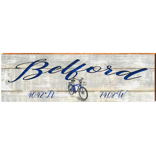 Belford Blue Bike White Latitude Longitude | Wall Art Print on Real Wood