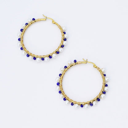 Blue/White Beaded Hoop D54