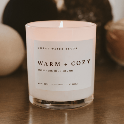 Warm and Cozy Soy Candle - White Jar - 11 oz