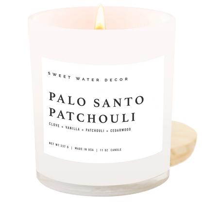 Palo Santo Patchouli Soy Candle - White Jar - 11 oz
