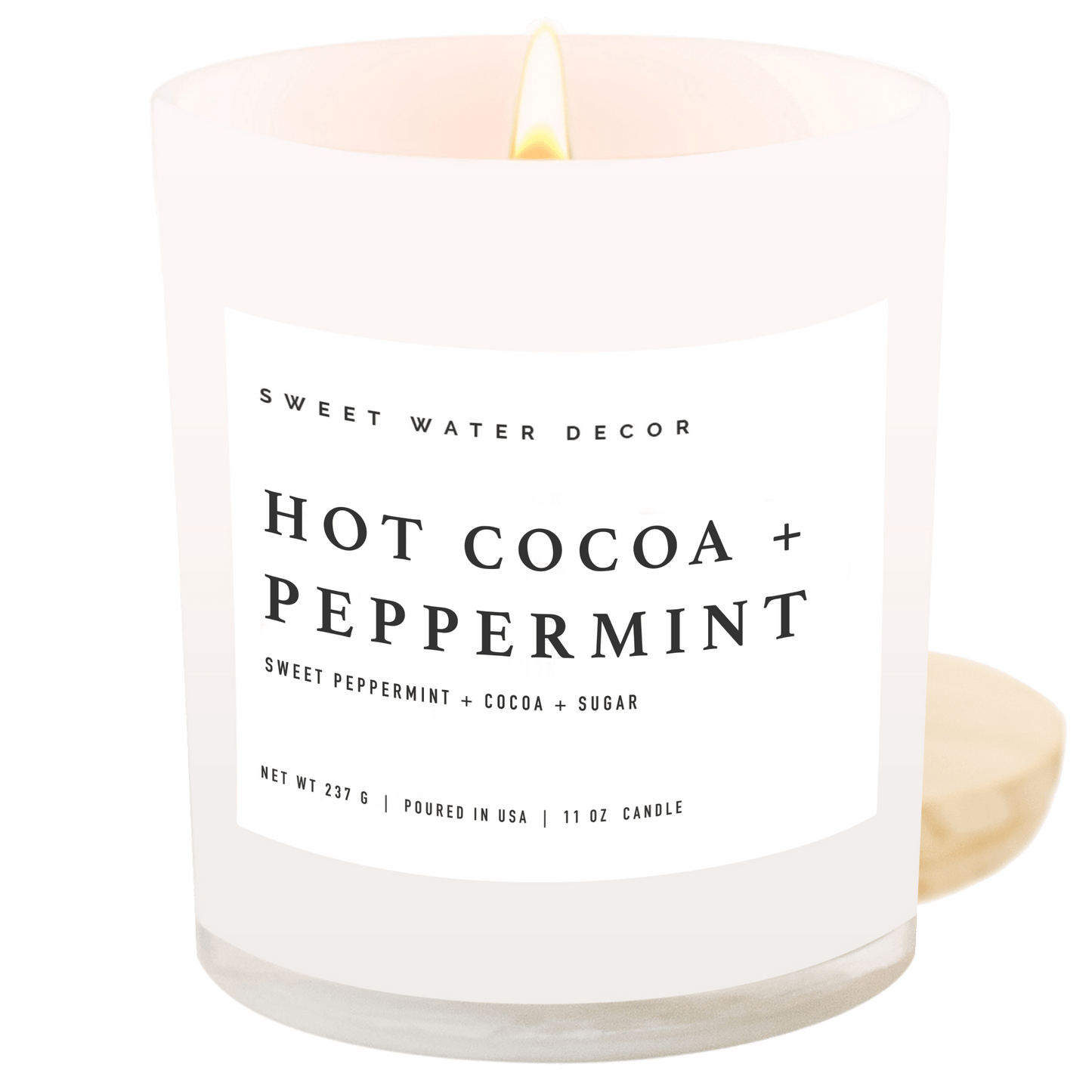 Hot Cocoa and Peppermint Soy Candle - White Jar - 11 oz