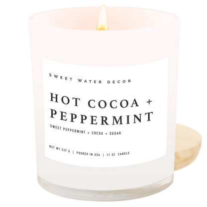 Hot Cocoa and Peppermint Soy Candle - White Jar - 11 oz