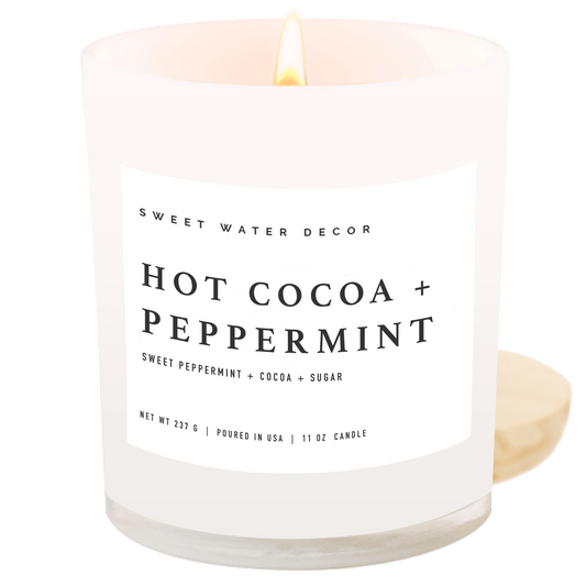 Hot Cocoa and Peppermint Soy Candle - White Jar - 11 oz