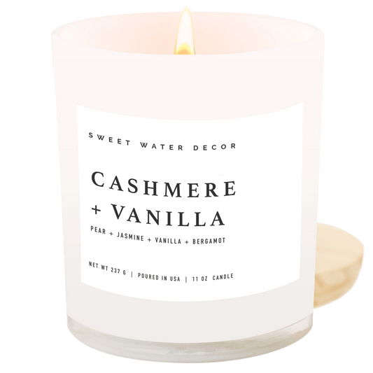 Cashmere and Vanilla Soy Candle - White Jar - 11 oz