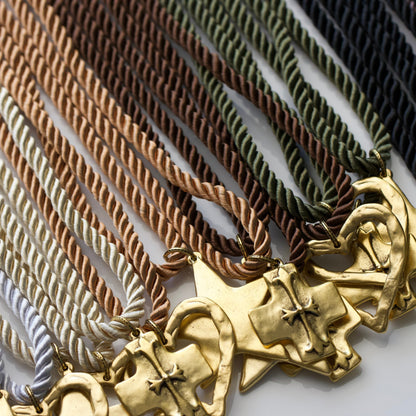 Silk Cord Pendant Necklace – Gold Star, Heart, or Cross
