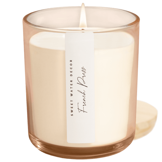 French Press Soy Candle - Tinted Glass Jar - 12 oz (Fresh Coffee)