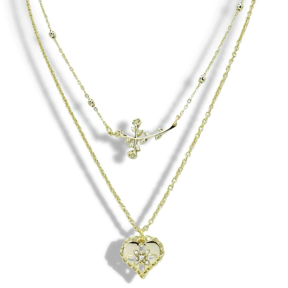 Cross Rose Layer Necklace