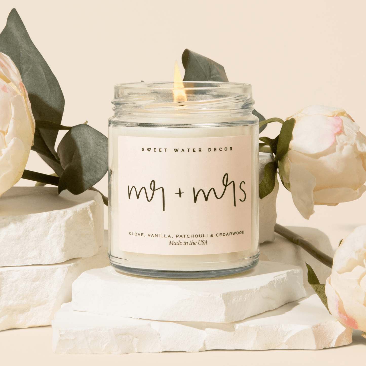 Mr. & Mrs. Quote Candle - Clear Jar - 9 oz (Palo Santo Patchouli)