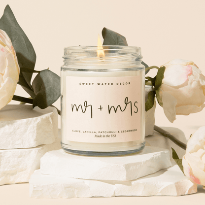 Mr. & Mrs. Quote Candle - Clear Jar - 9 oz (Palo Santo Patchouli)