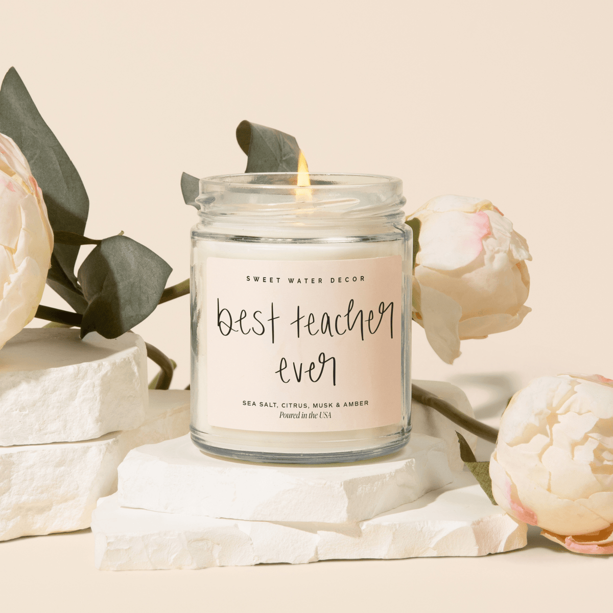 Best Teacher Ever Soy Candle - Clear Jar - 9 oz (Salt and Sea)