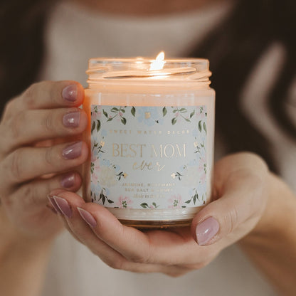 Best Mom Ever Soy Patterned Candle - Clear Jar - 9 oz (Wildflowers and Salt)