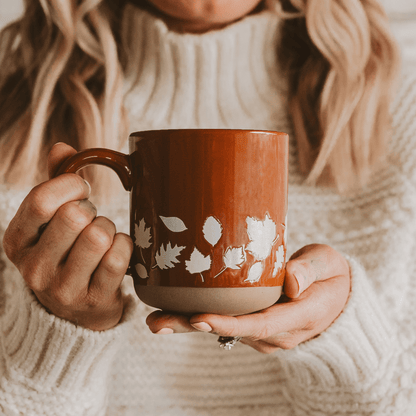 Fall Leaves 14oz. Orange Stoneware Coffee Mug