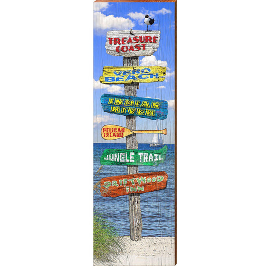 Treasure Coast, Florida Beach Directional Wooden Sign | Wall Art Print on Real Wood