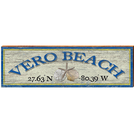 Vero Beach Triple Shells White Latitude Longitude | Wall Art Print on Real Wood