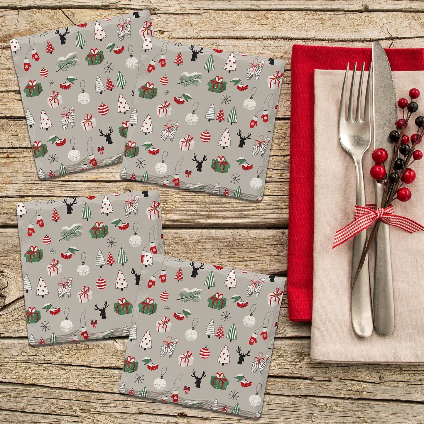Holiday Christmas Pattern | Drink Coaster Set