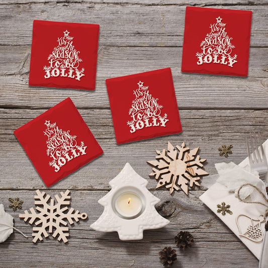 Holiday Christmas Tis The Season Tree | Drink Coaster Set