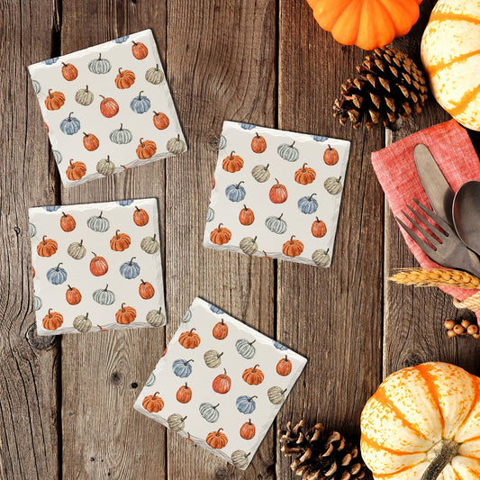 Halloween Watercolor Colorful Pumpkins Pattern | Drink Coaster Set