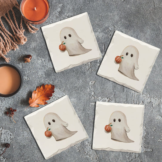 Halloween Watercolor Ghost | Drink Coaster Set