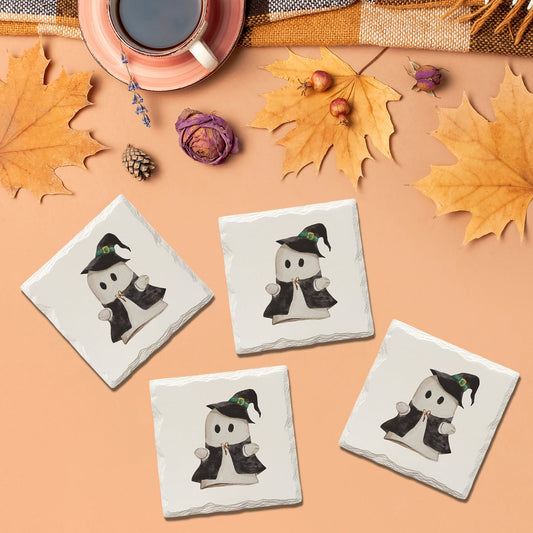 Halloween Watercolor Ghost | Drink Coaster Set