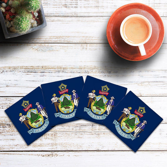 Maine State Flag |Drink Coaster Set