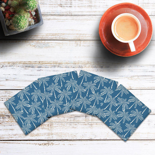 Palm Tree Pattern | Drink Coaster Set of 4 | Absorbent Ridged Ceramic with Cork Backing