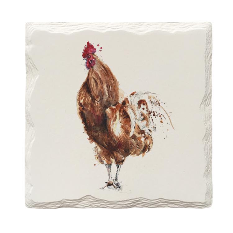 Rooster | Drink Coaster Set of 4 | Absorbent Ridged Ceramic with Cork Backing