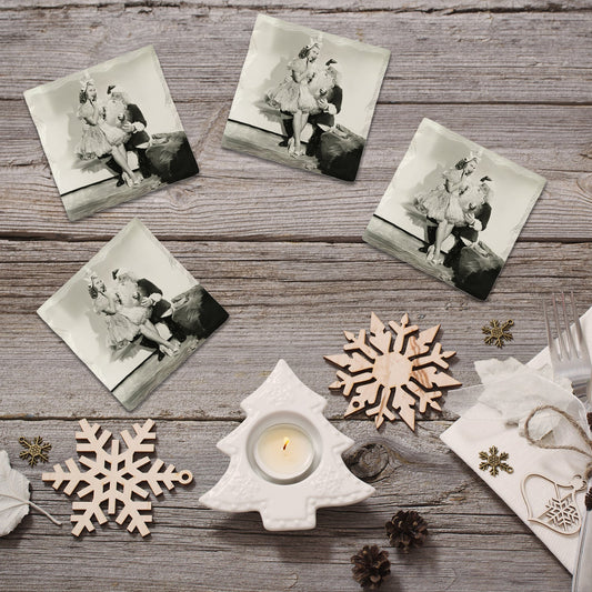 Christmas Vintage Santa Holiday Coasters | Drink Coaster Set of 4 | Absorbent Ridged Ceramic with Cork Backing