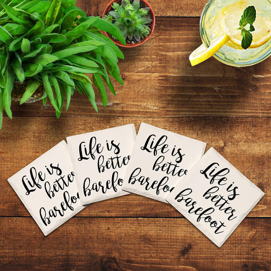 Life Is Better Barefoot Drink Coaster Set