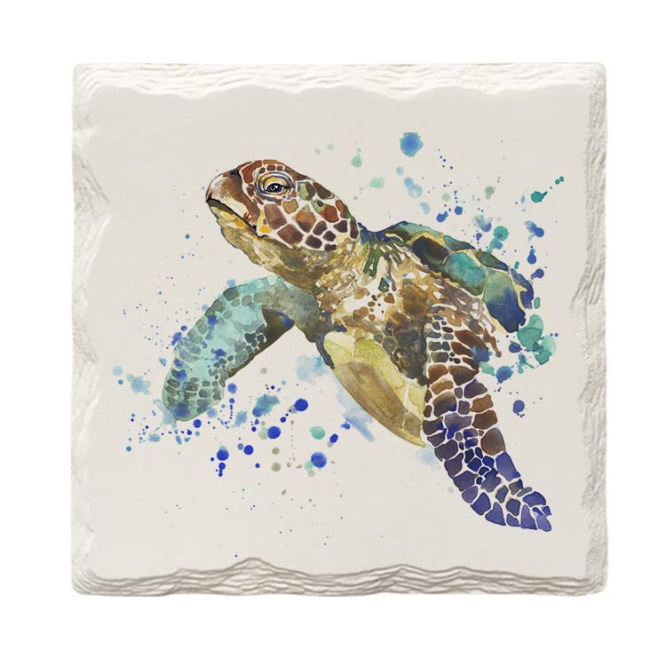 Watercolor Sea Turtles | Drink Coaster Set | Wall Art Print on Real Wood