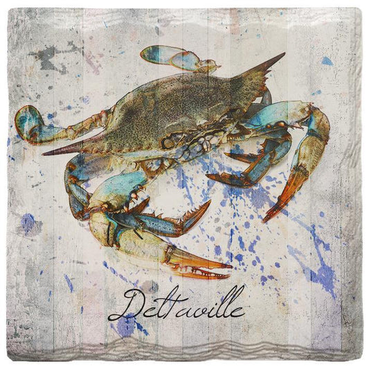 Deltaville Watercolor Blue Crab Coaster Set