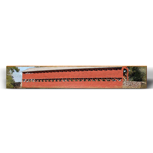 Timber-truss Red Covered Bridge Large | Wall Art Print on Real Wood