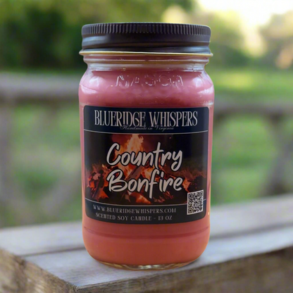 Country Bonfire – Smoky Campfire Soy Candle with Moss & Maple | 16 oz Mason Jar