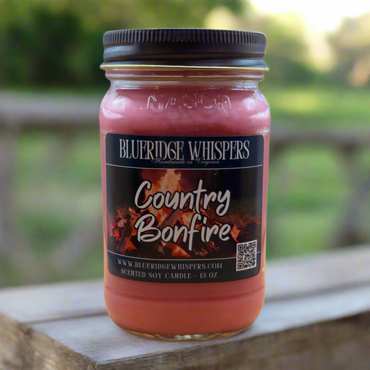 Country Bonfire – Smoky Campfire Soy Candle with Moss & Maple | 16 oz Mason Jar