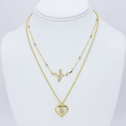 Cross Rose Layer Necklace