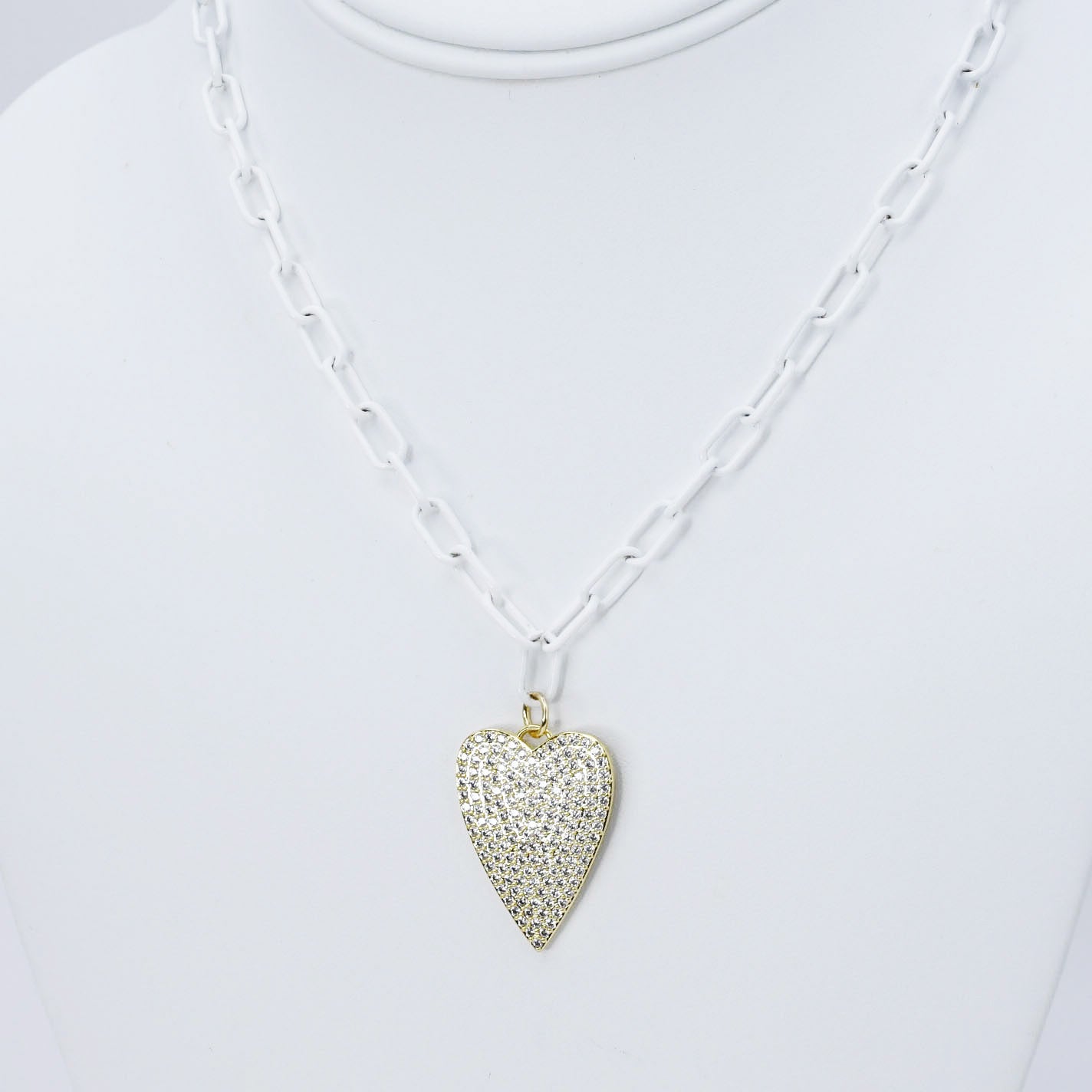 Crystal Heart White Link Necklace N2