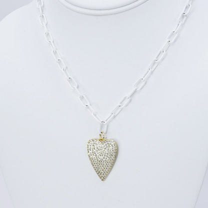 Crystal Heart White Link Necklace N2