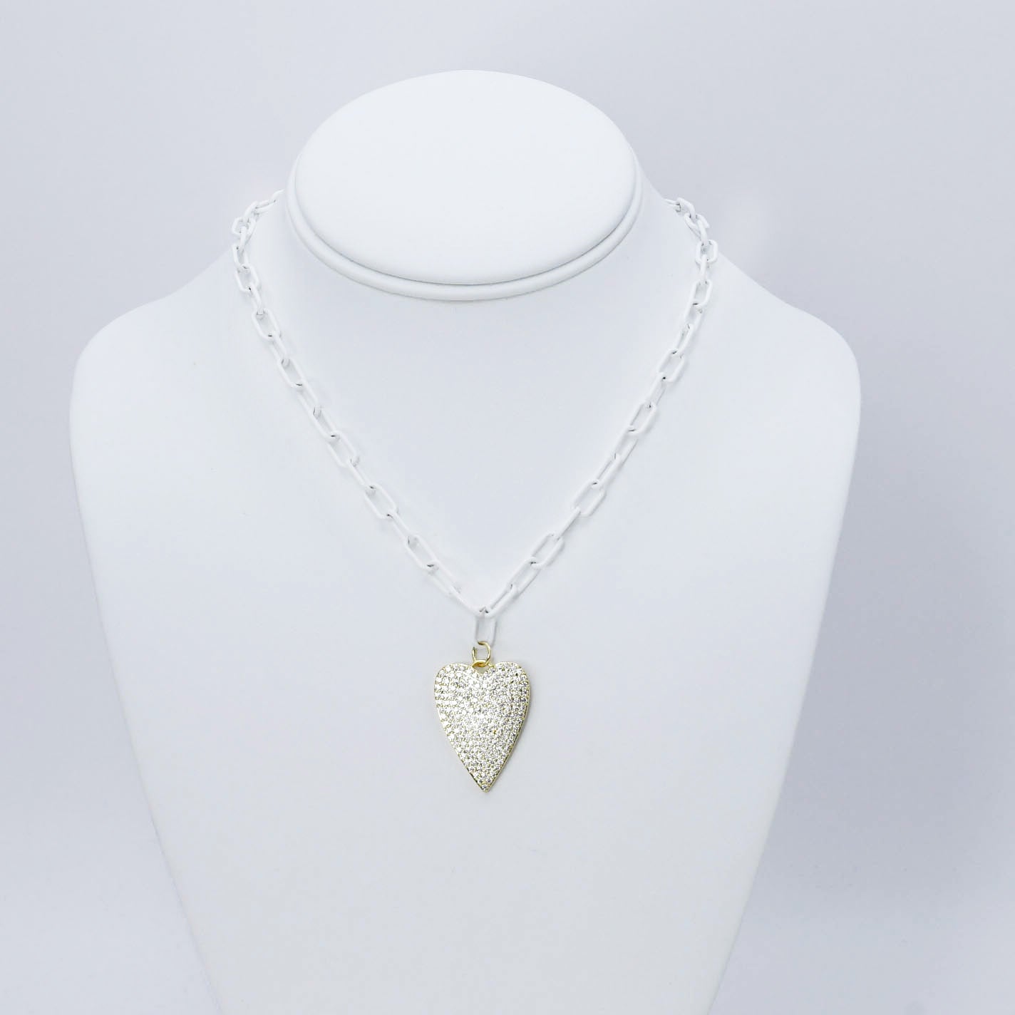 Crystal Heart White Link Necklace N2
