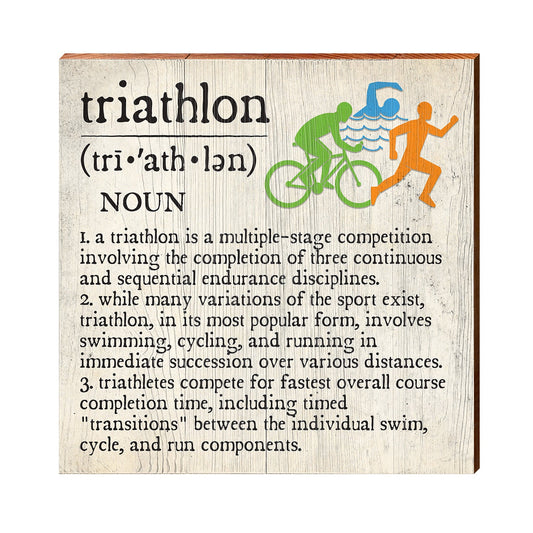 Triathlon Definition Wooden Sign | Wall Art Print on Real Wood