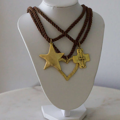 Silk Cord Pendant Necklace 24K Gold Plated