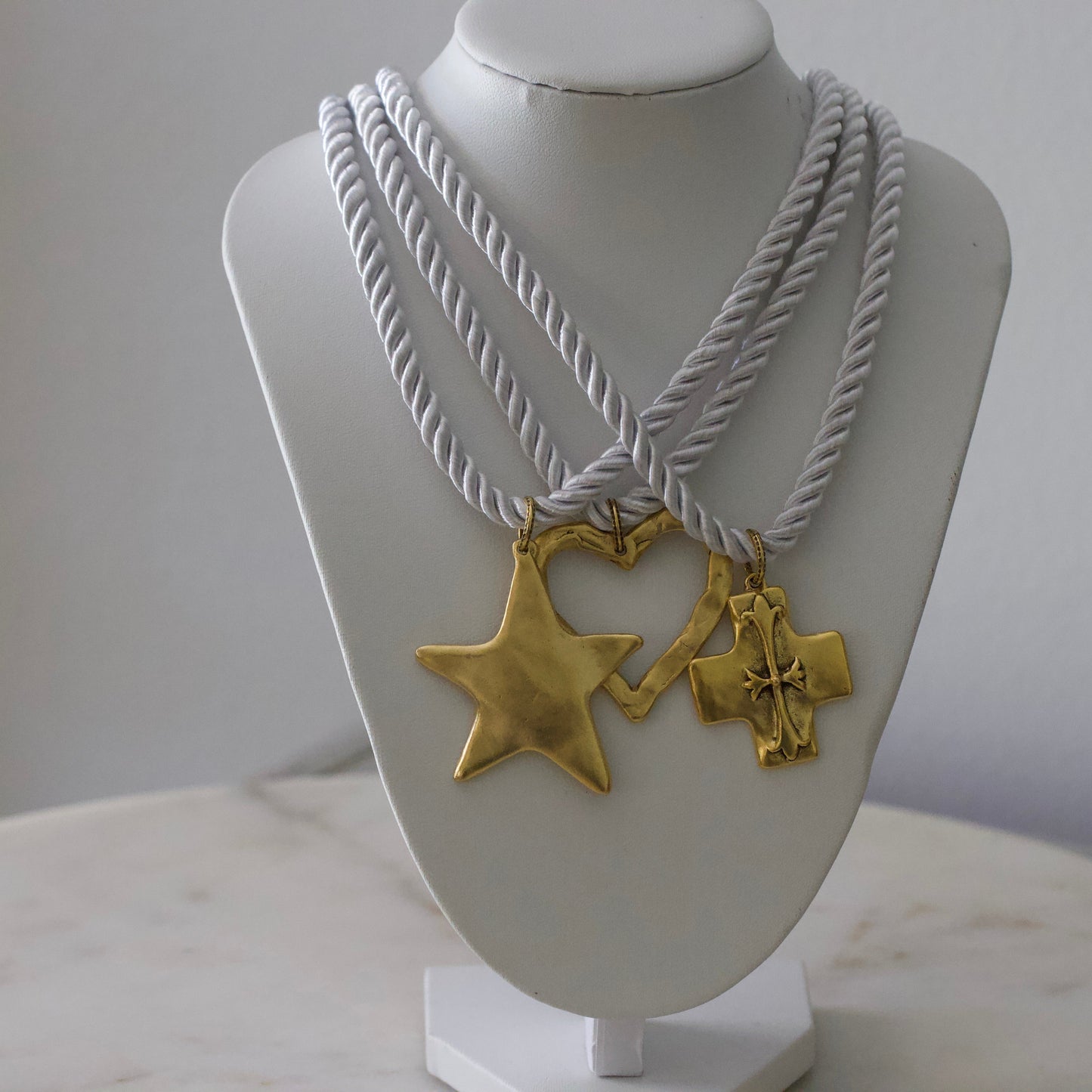 Silk Cord Pendant Necklace – Gold Star, Heart, or Cross