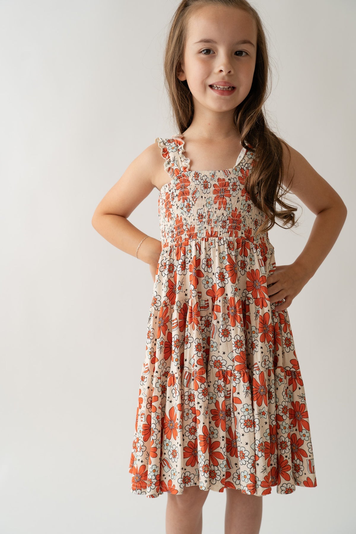 Festive Floral Shirred Dress