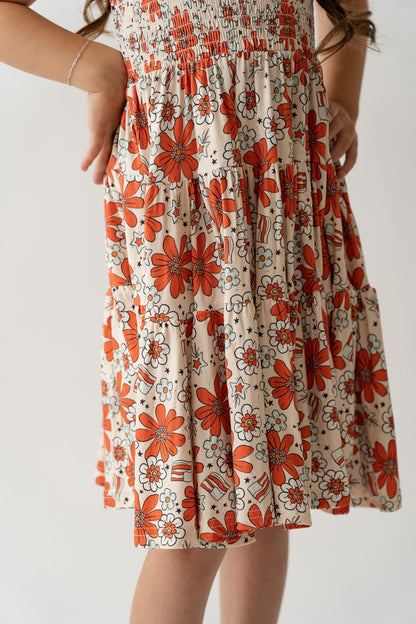 Festive Floral Shirred Dress