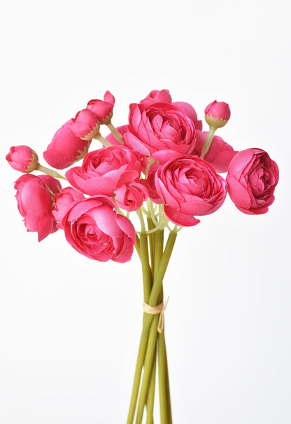 10.5" Faux Dark Pink Ranunculus Stem Bundle