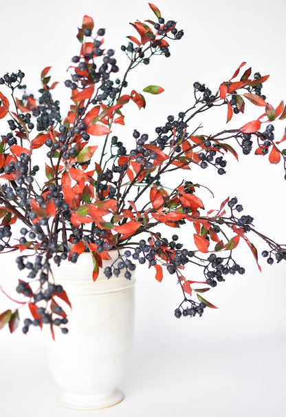 34" Faux Blue Berry w/ Red Foliage Stem