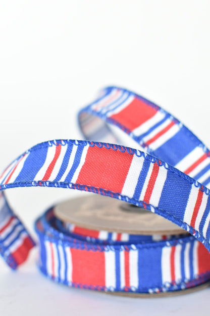 1" x 10yd Red, White, + Blue Horizontal Printed Stripe Ribbon