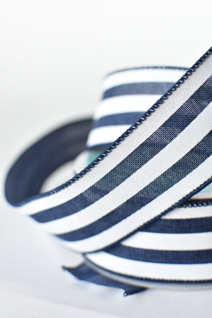 1 1/2" x 10yd Navy and White Stripe Ribbon