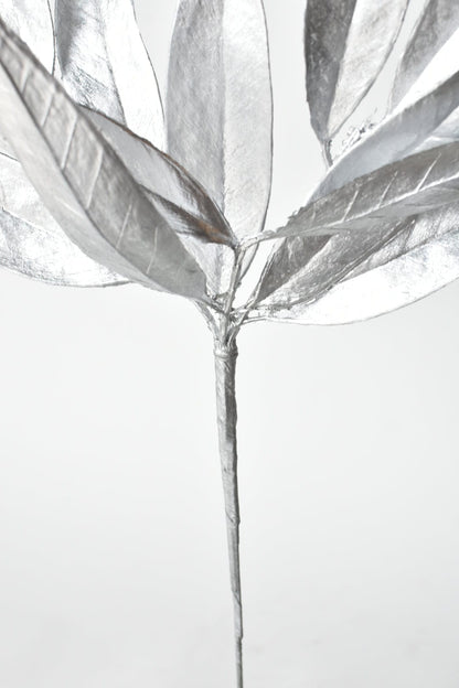 22.5" Faux Silver Metallic Bay Leaf Stem